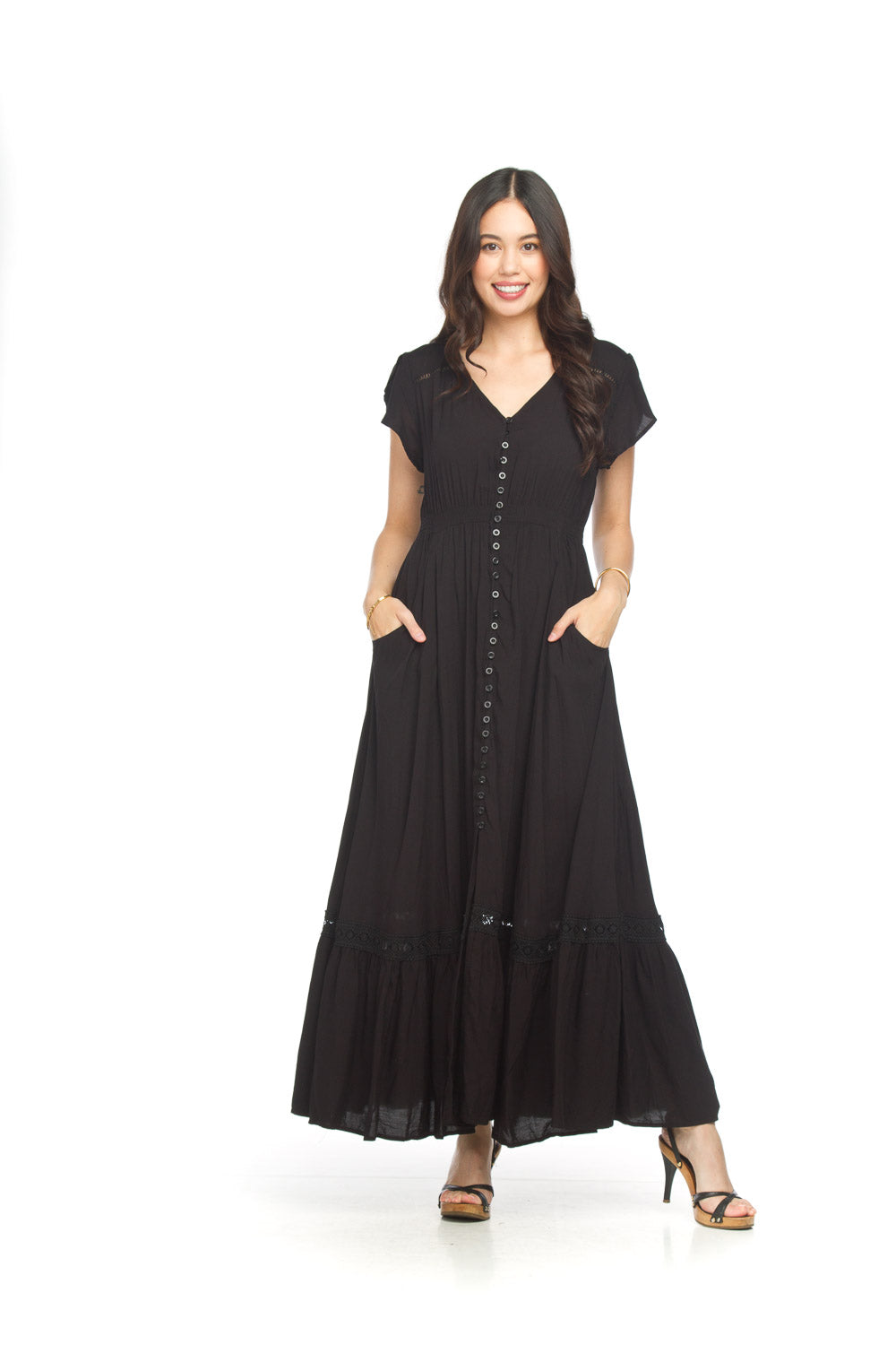 Solid Lace Inset Maxi Dress