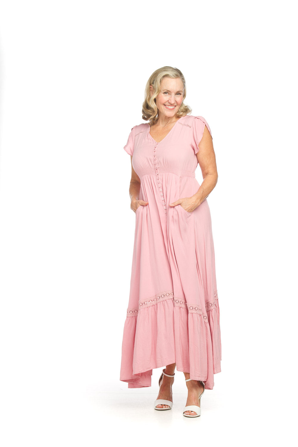 Solid Lace Inset Maxi Dress