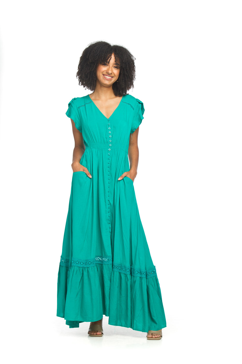 Solid Lace Inset Maxi Dress