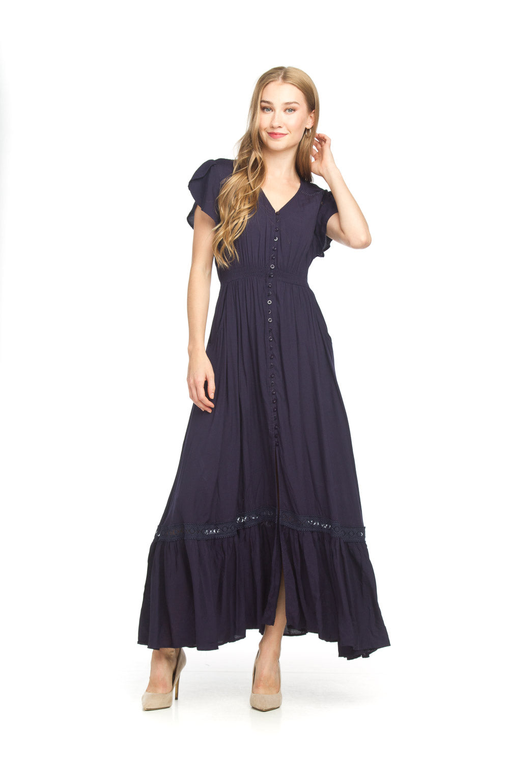 Solid Lace Inset Maxi Dress