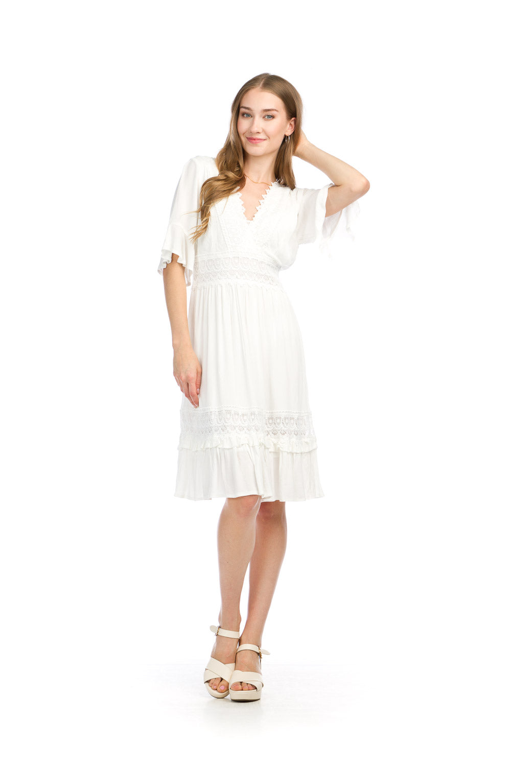 Cotton Crinkled Lace Detail Dress.
