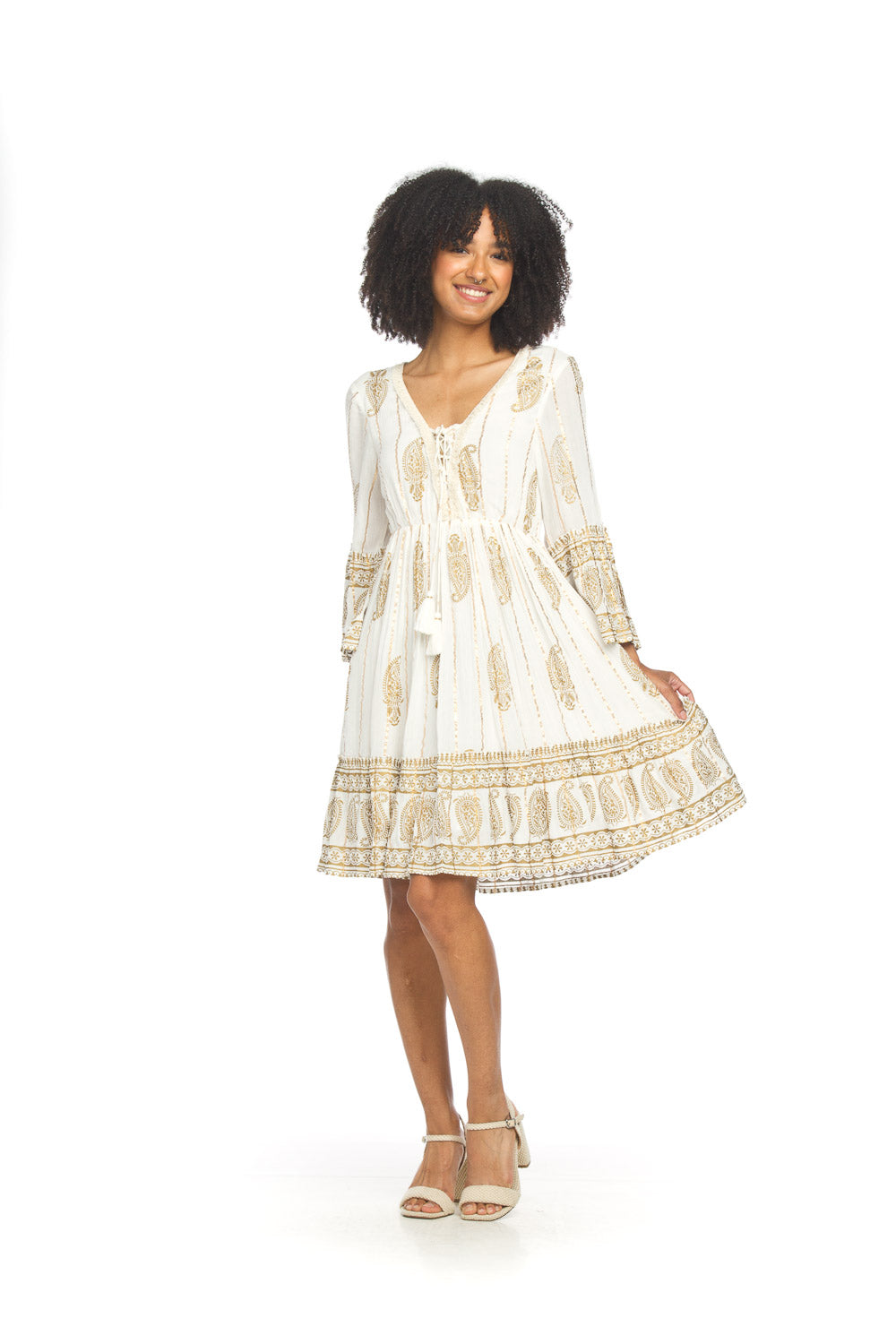 Gold Detail Paisley Dress