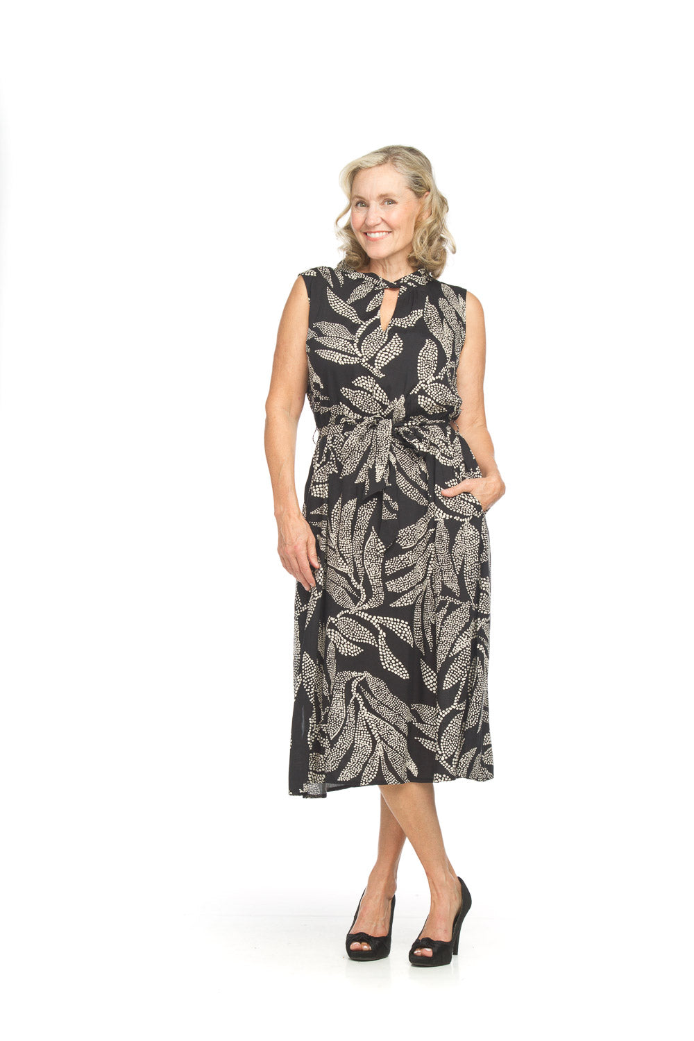 Sleeveless Printed Dress with Elastic Waist