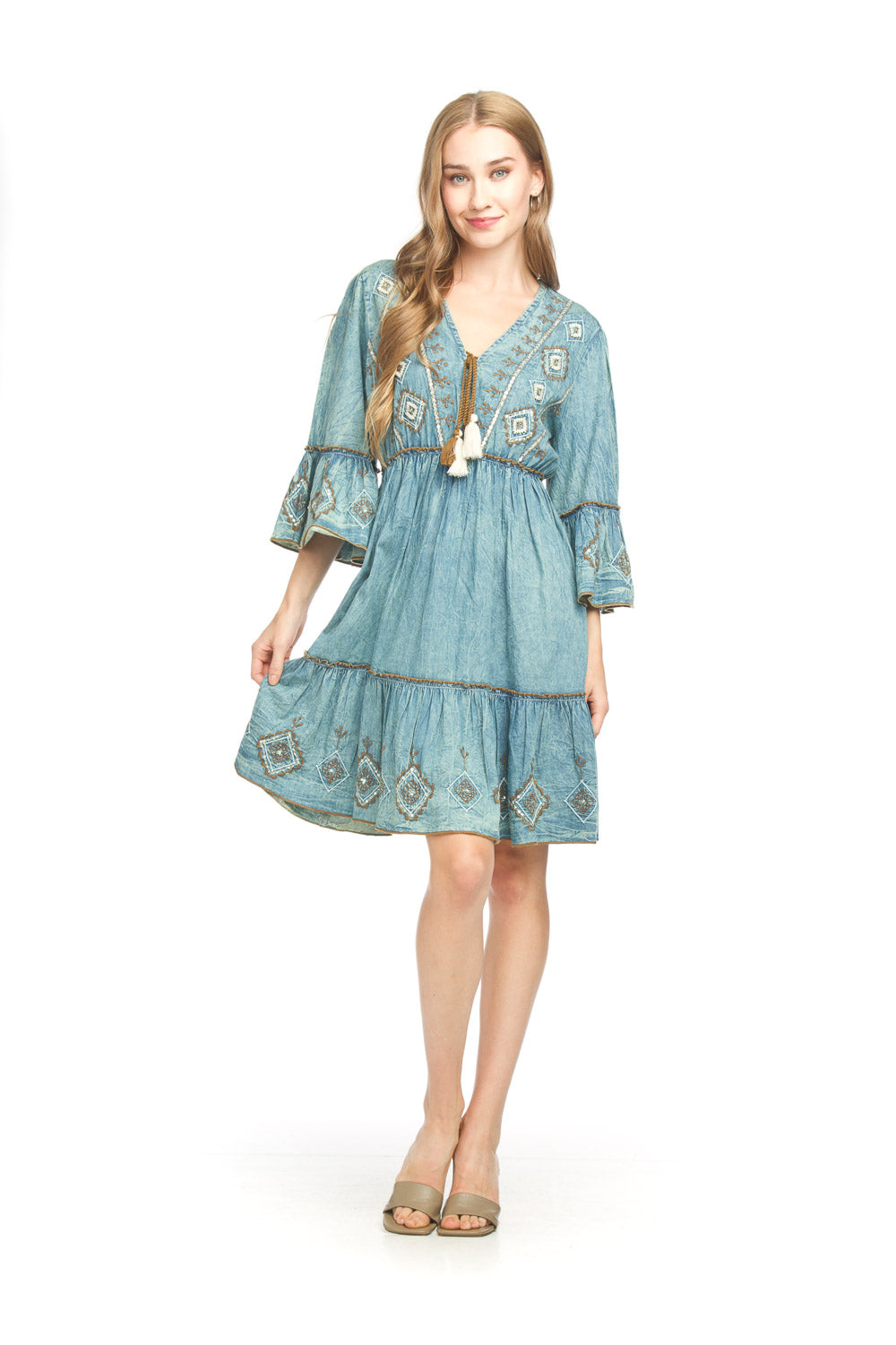 Embroidered and Beaded Denim Dress