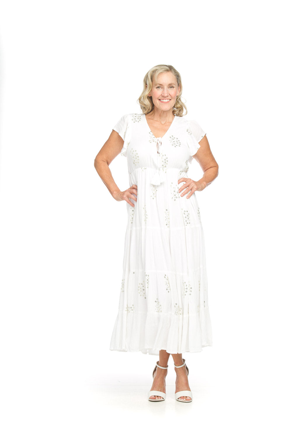 Crinkled Ruffle Sleeve Tiered Dress