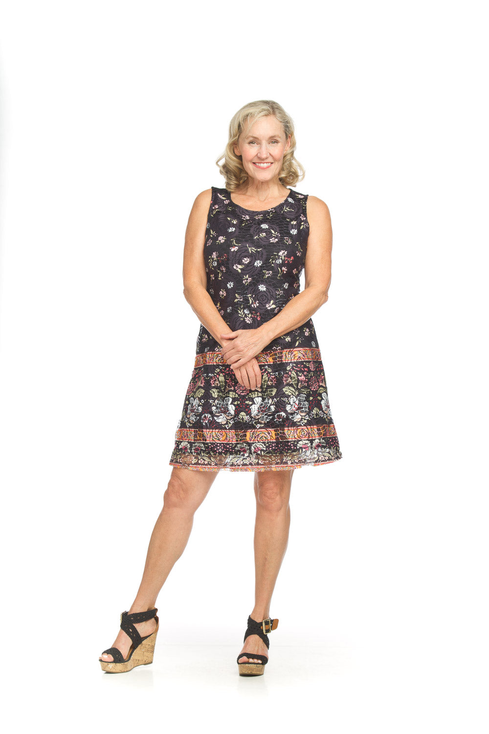 Floral Border Print Lace Shift Dress