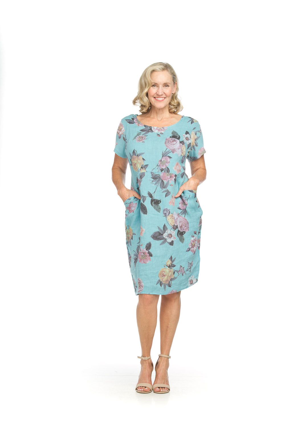 Floral Short Sleeve Dress With Ribbed Side Panels