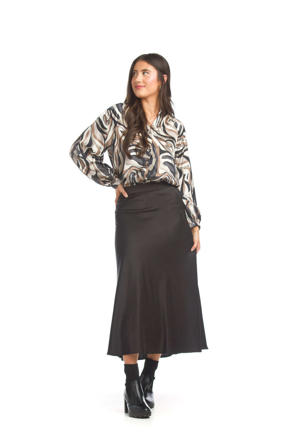 Satin Abstract Button Front Blouse