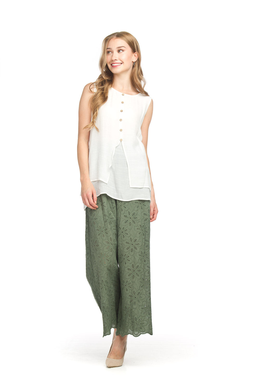 Eyelet Pants With Elastic Waist