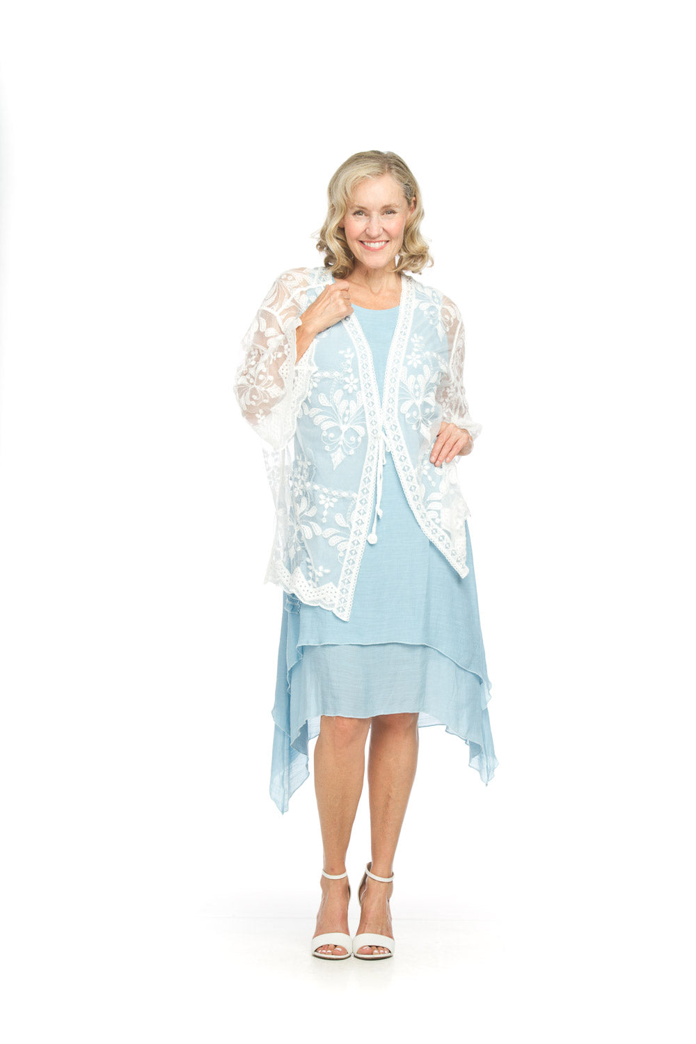 Embroidered Floral Lace Coverup With Tie