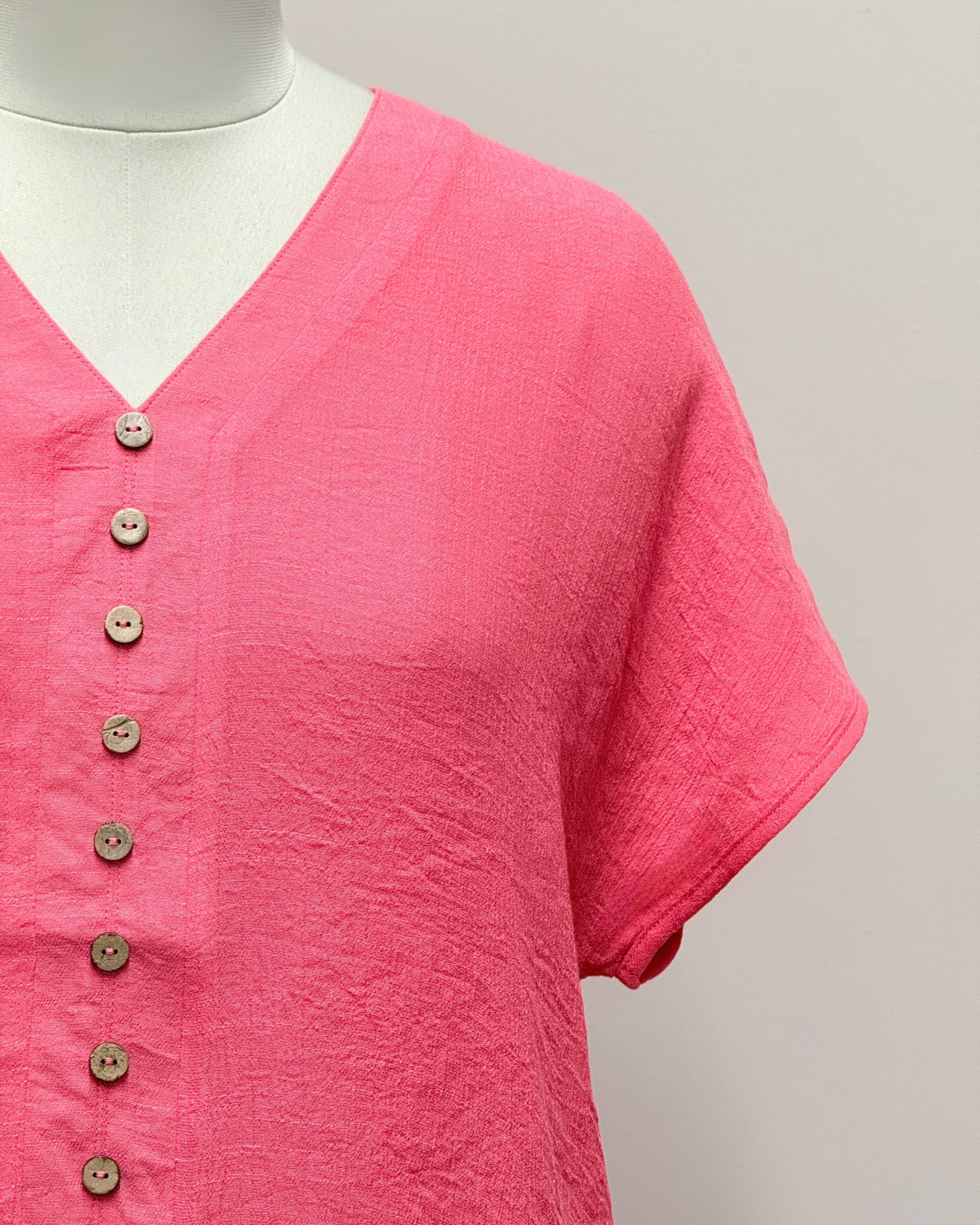Short Sleeve Crinkle Button Front Blouse