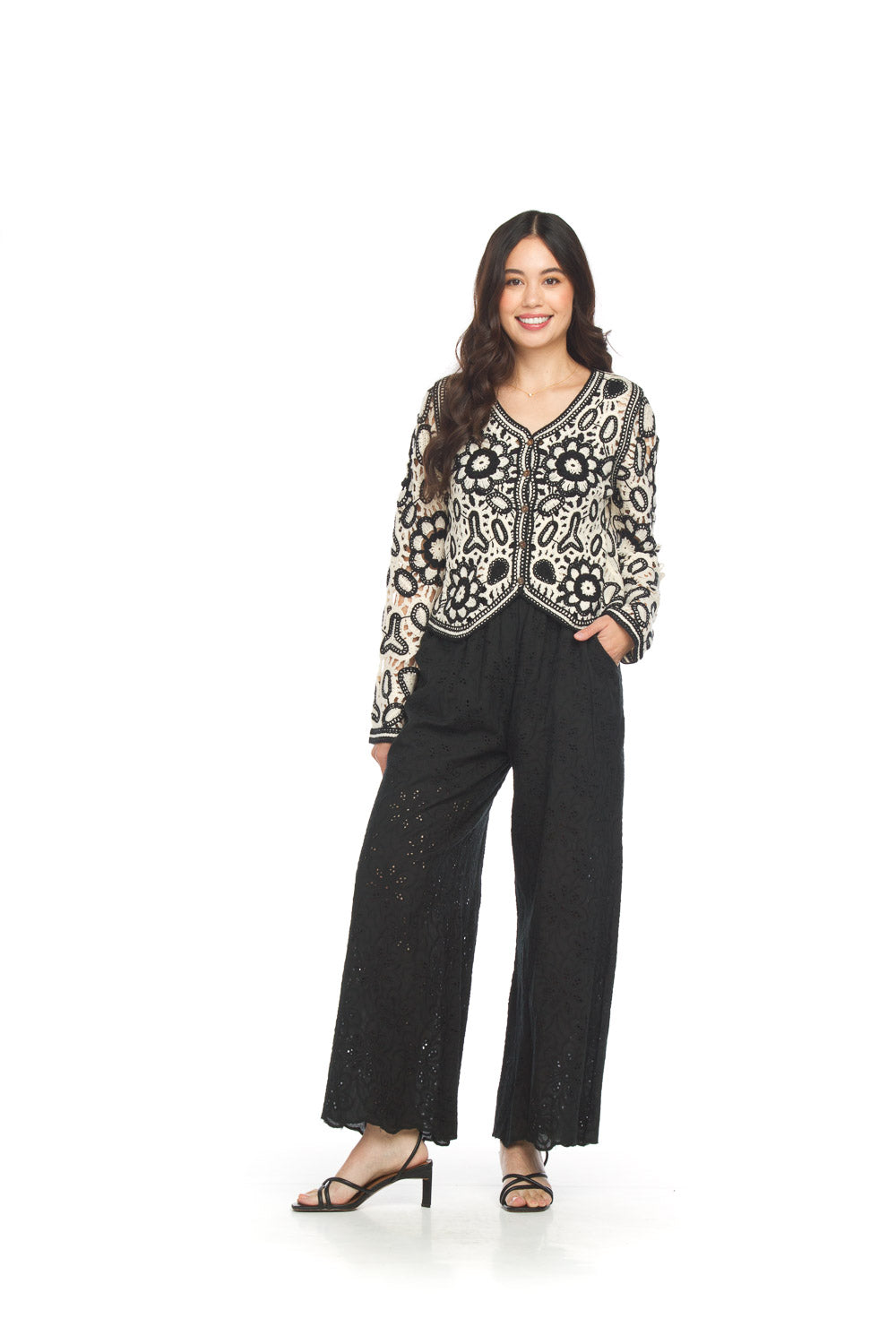 Eyelet Pants With Elastic Waist