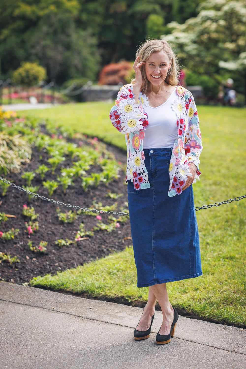 Stretch Denim Skirt With Back Slit