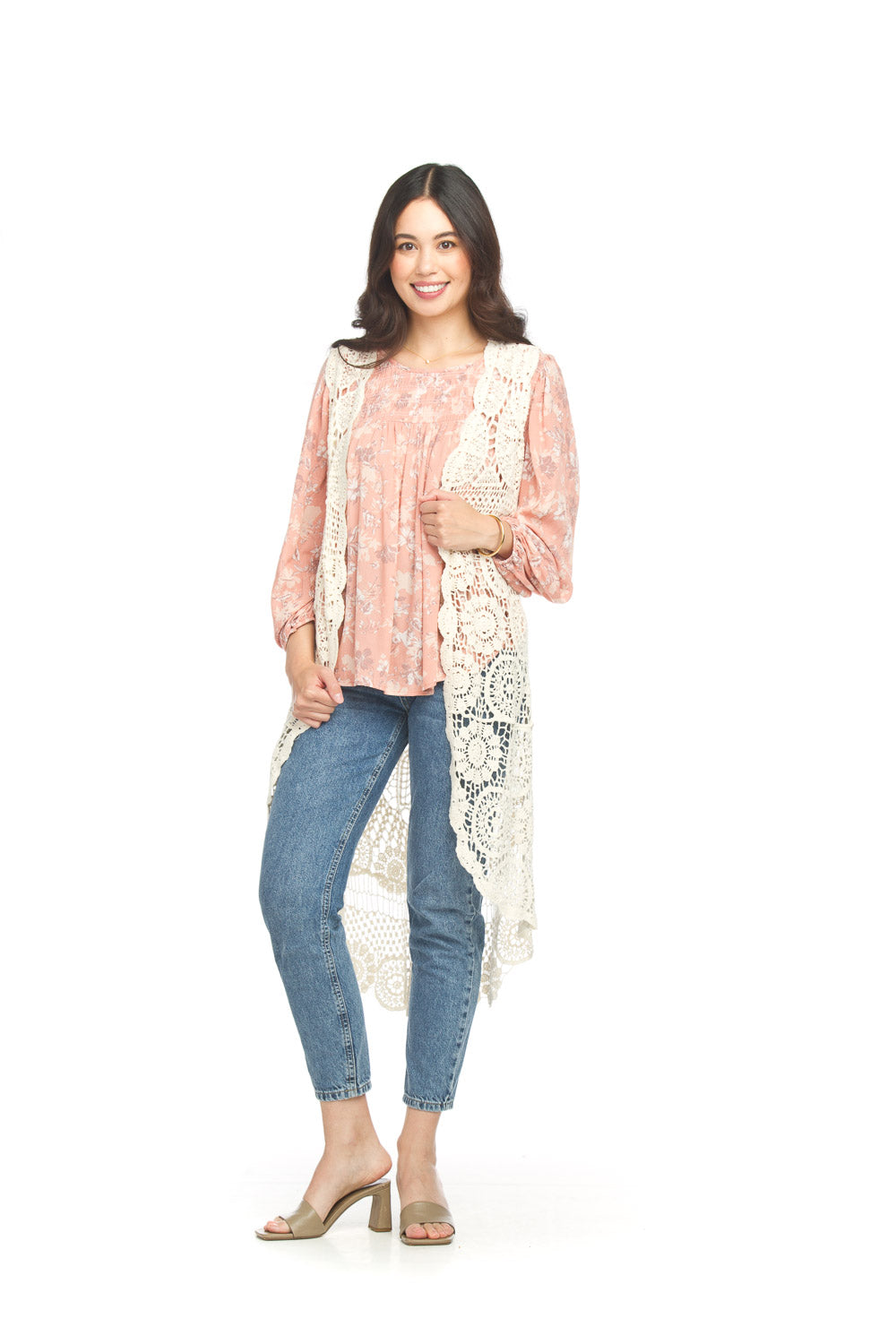Crochet High Low Open Vest