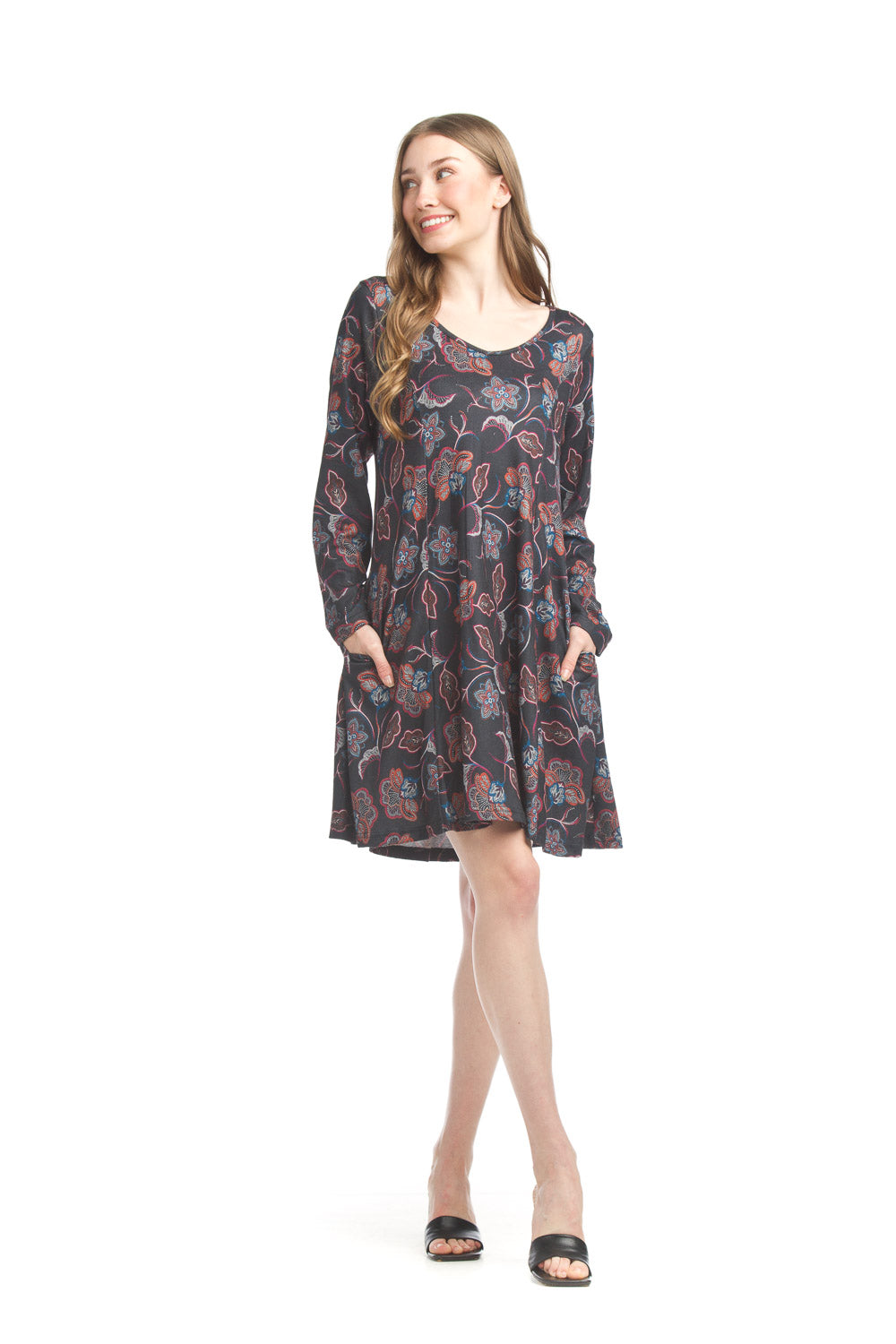 Floral All Over V Neck Sweater Dress