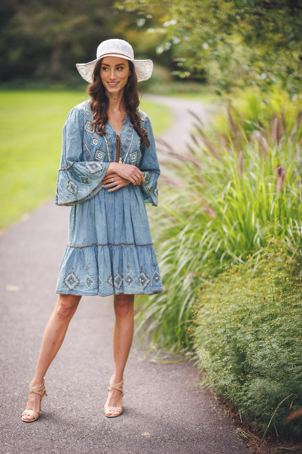 Embroidered and Beaded Denim Dress