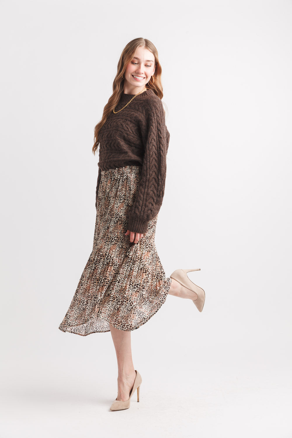 Mock Sleeve Cable Knit Sweater