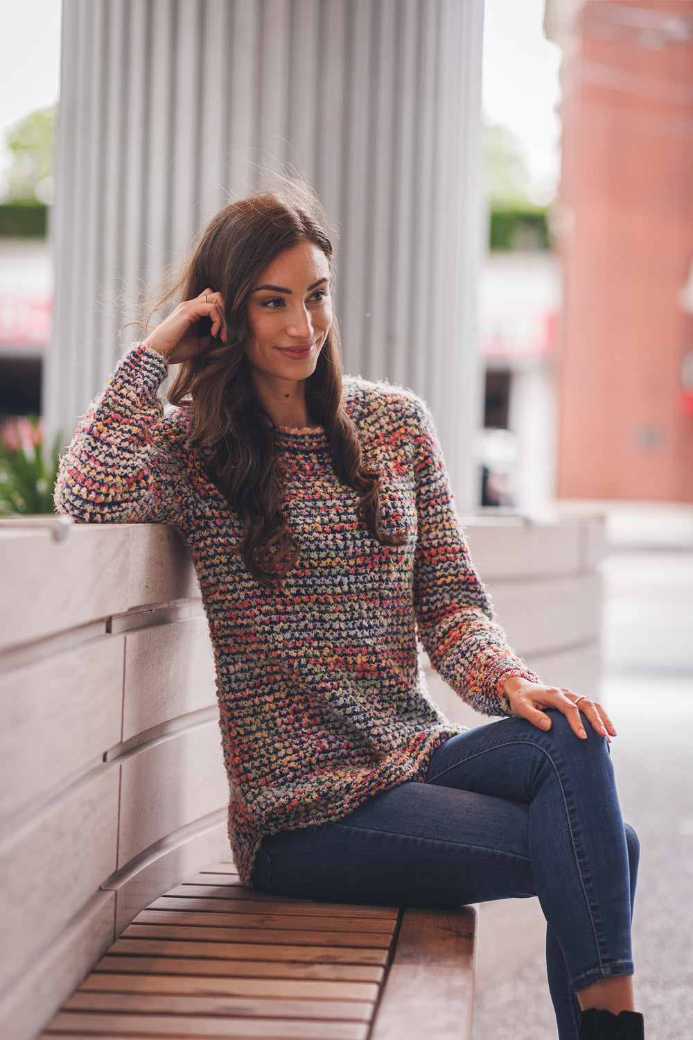 Multicolored Popcorn Knit Sweater