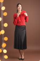 Boat Neck Cropped Cardigan with Bow Detail