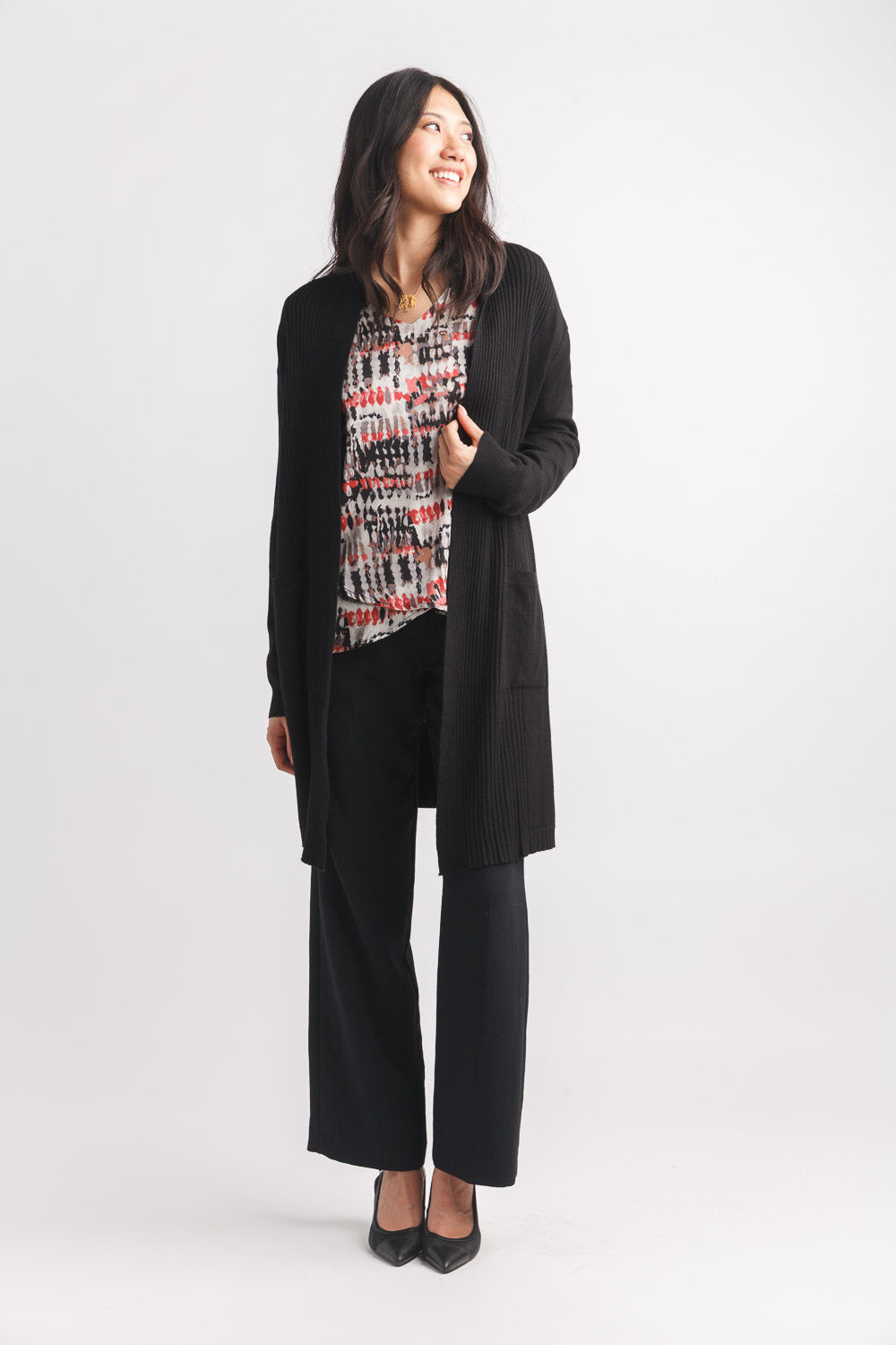 Ribbed Pointelle Cardigan with Pockets