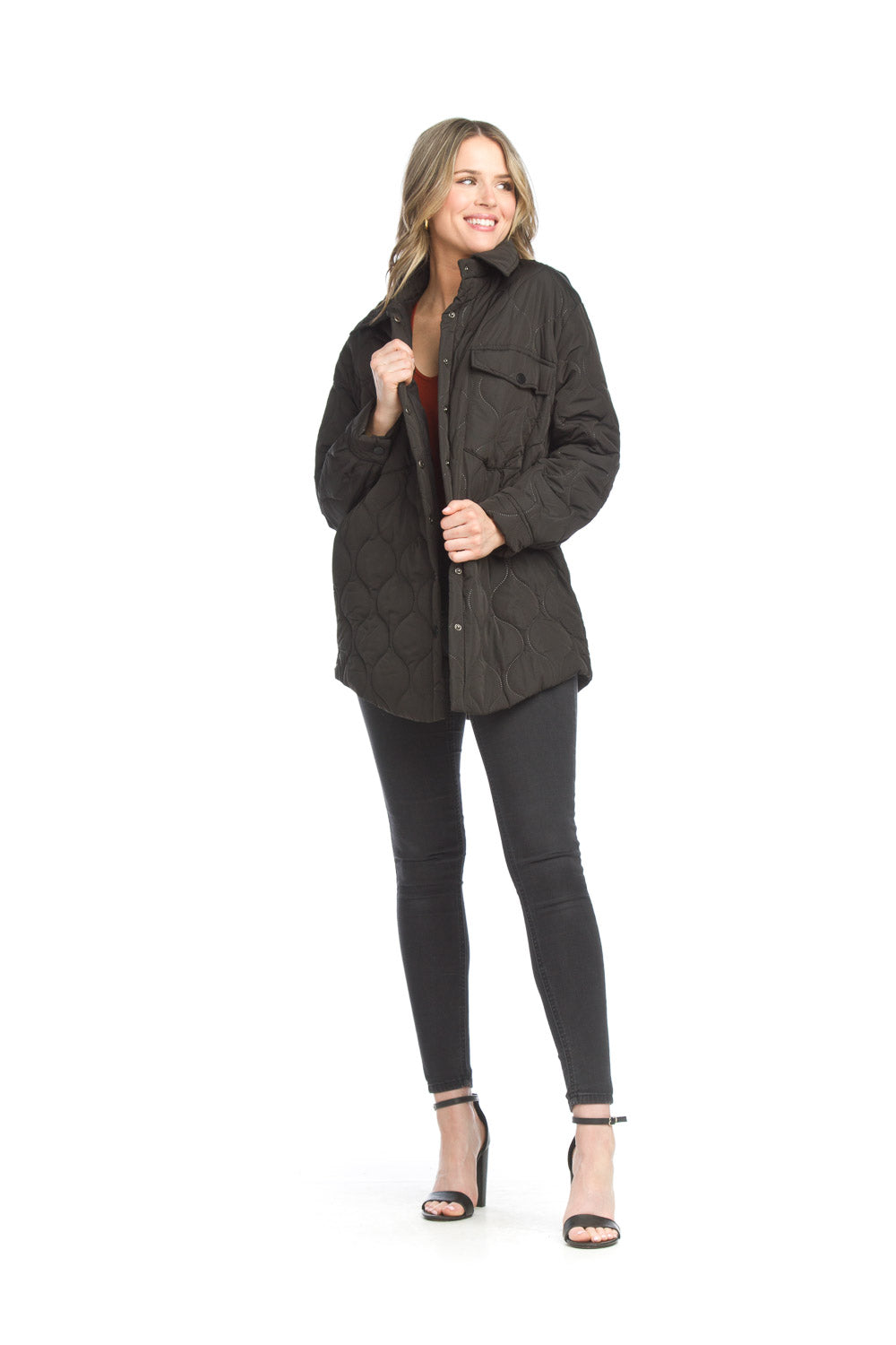 JT-13744 - Black - Quilted Shacket with Pockets