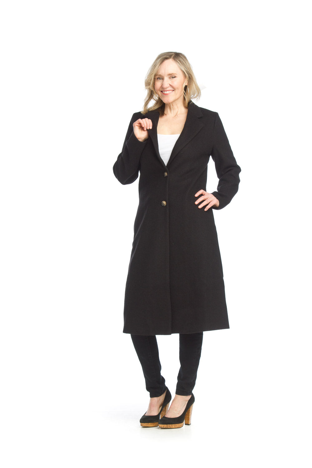 JT-13751 - Black - Lapel Single Breasted Coat with Pockets