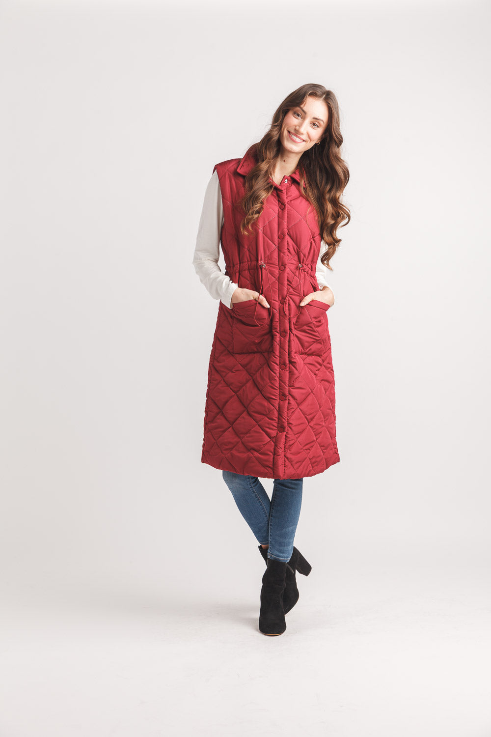 Puffer vest with drawstring dress