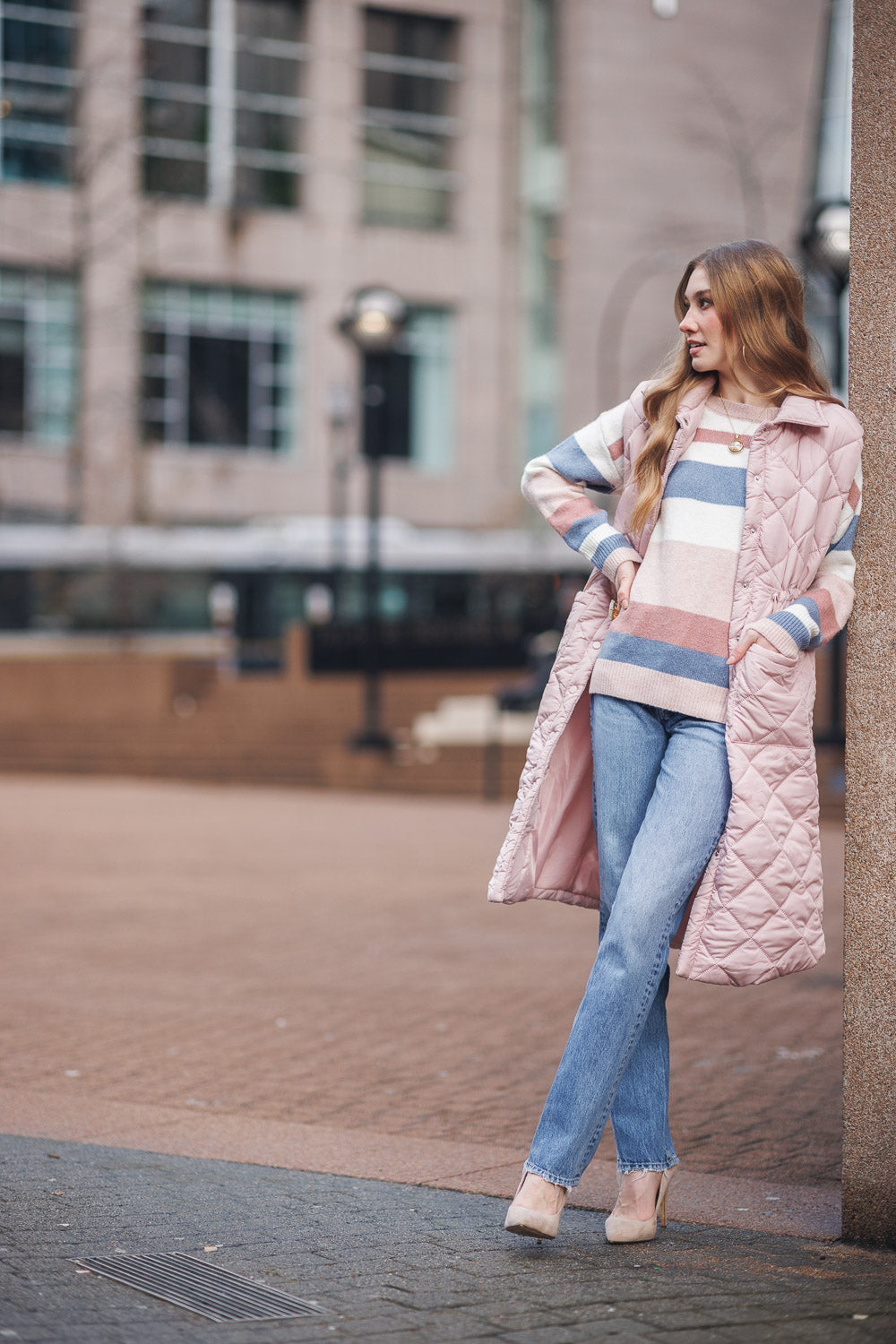 Puffer vest with drawstring dress