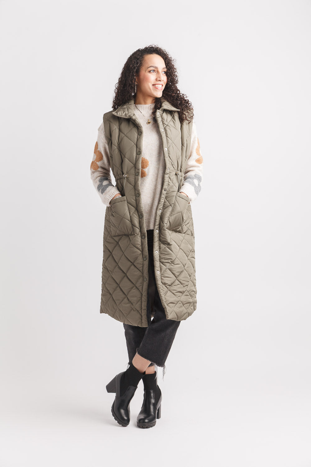 Puffer vest with drawstring dress
