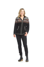 Load image into Gallery viewer, JT-15703 -Black- Fairisle Knit Zip Up Hooded Jacket
