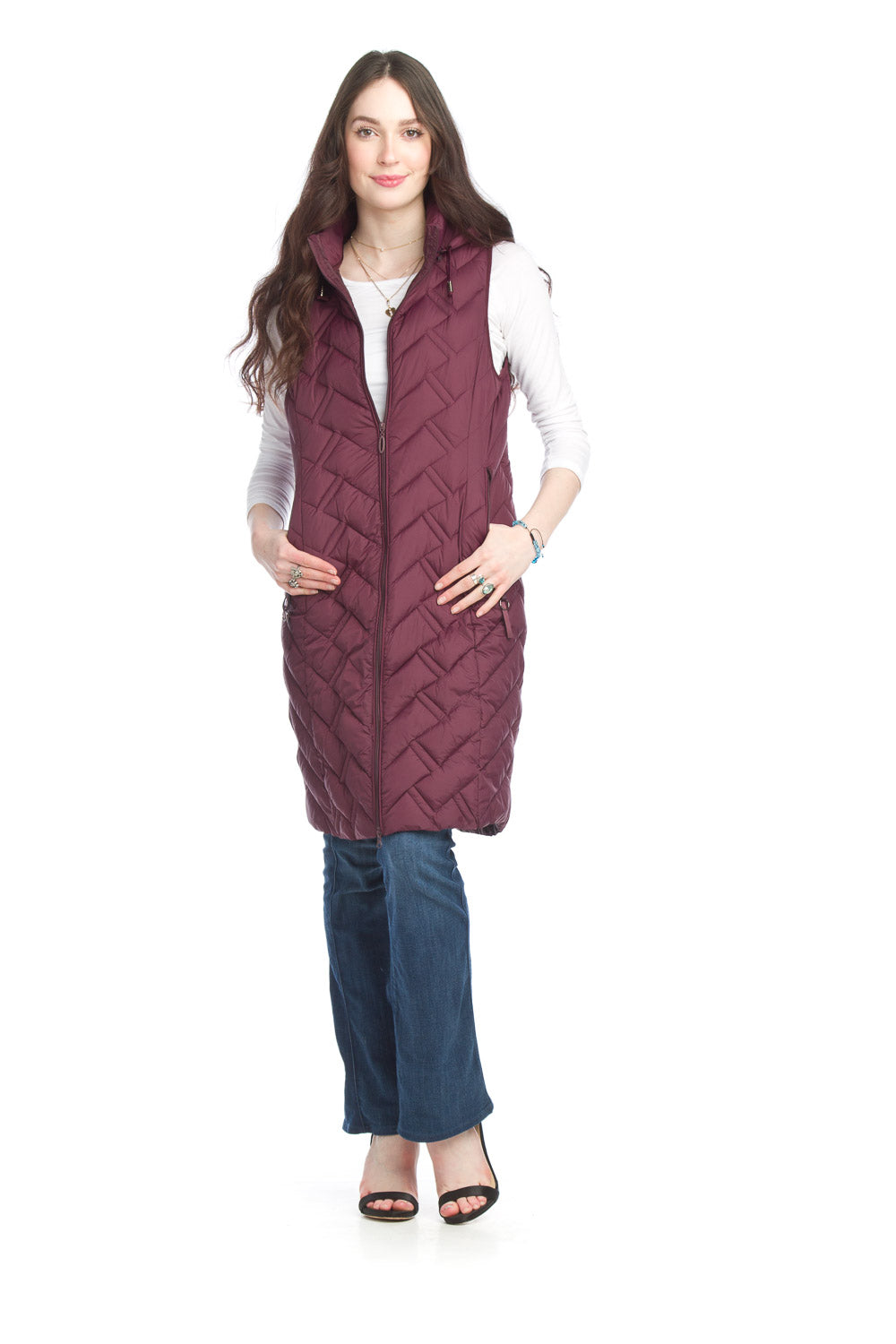 Zip Front Puffer Vest with Pockets & Hood