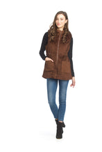 Load image into Gallery viewer, JT-15731 -Khaki - Fur Hooded Vest with Quilted Pockets
