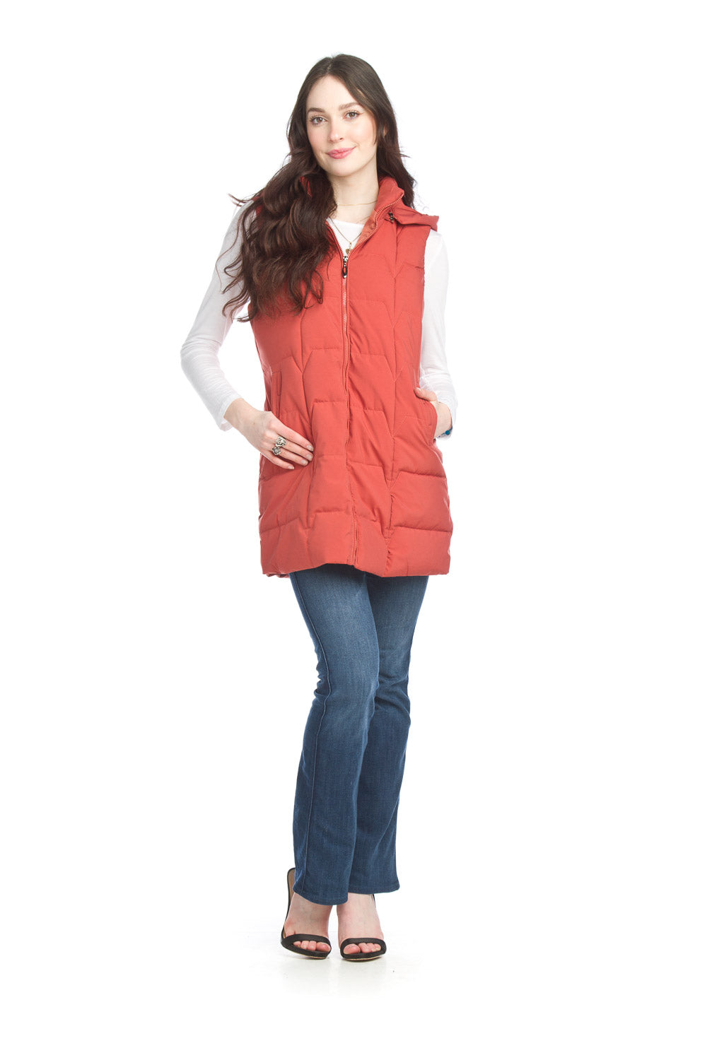 JT-15738-Quilted Vest with Pockets and Removeable Hood