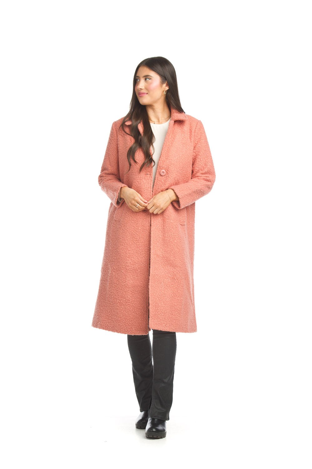 Boucle Lapel Coat with Pockets