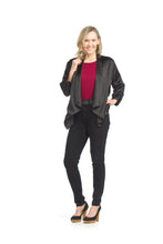 Load image into Gallery viewer, JT-15751 - Black - Satin Blazer with Ruched Sleeves

