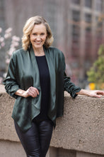 Load image into Gallery viewer, JT-15751 - Black - Satin Blazer with Ruched Sleeves
