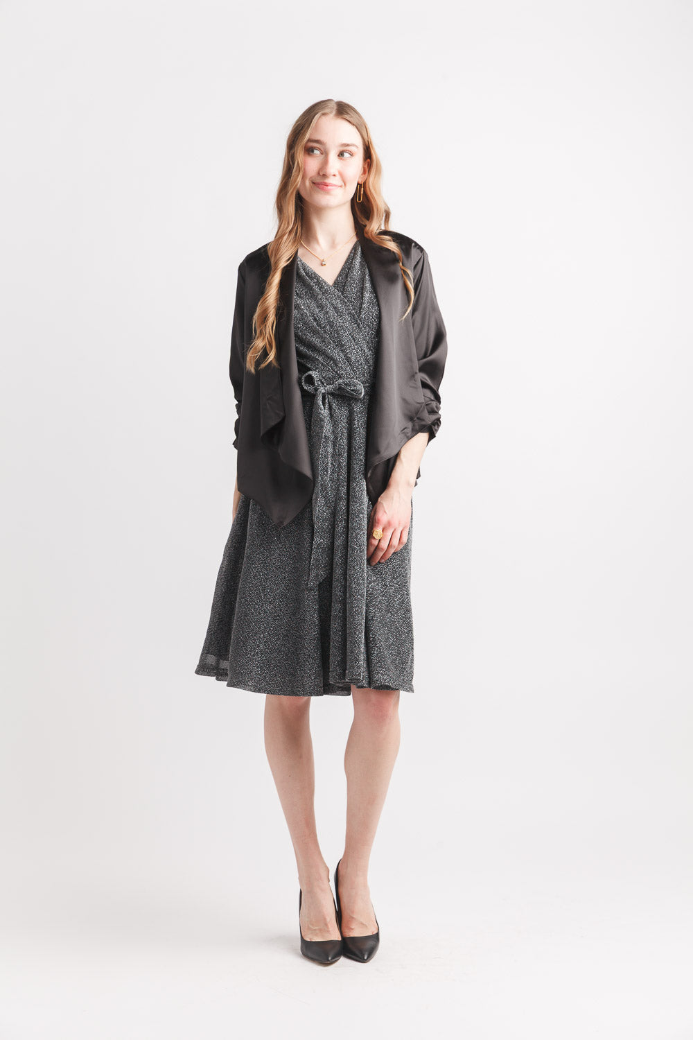 Satin Blazer with Ruched Sleeves
