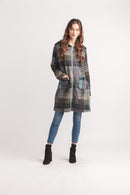 Knitted Multicolor Plaid Jacket With Zip & Pockets