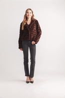 Cropped Faux Fur Collared Jacket With Pockets