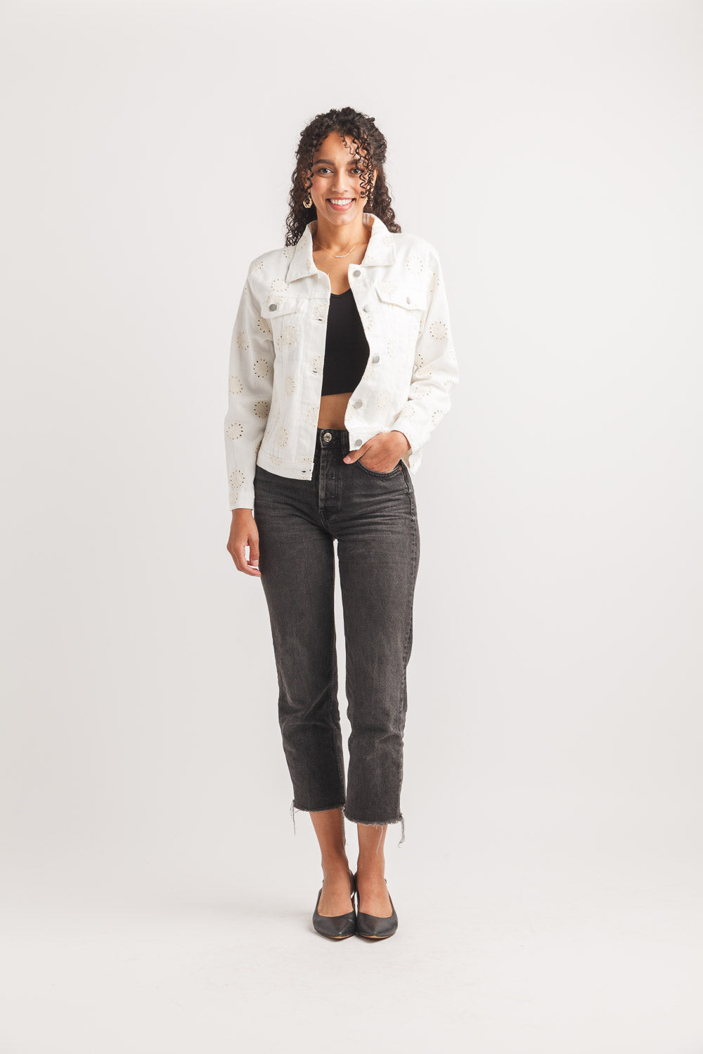 EYELET DETAIL DENIM JACKET