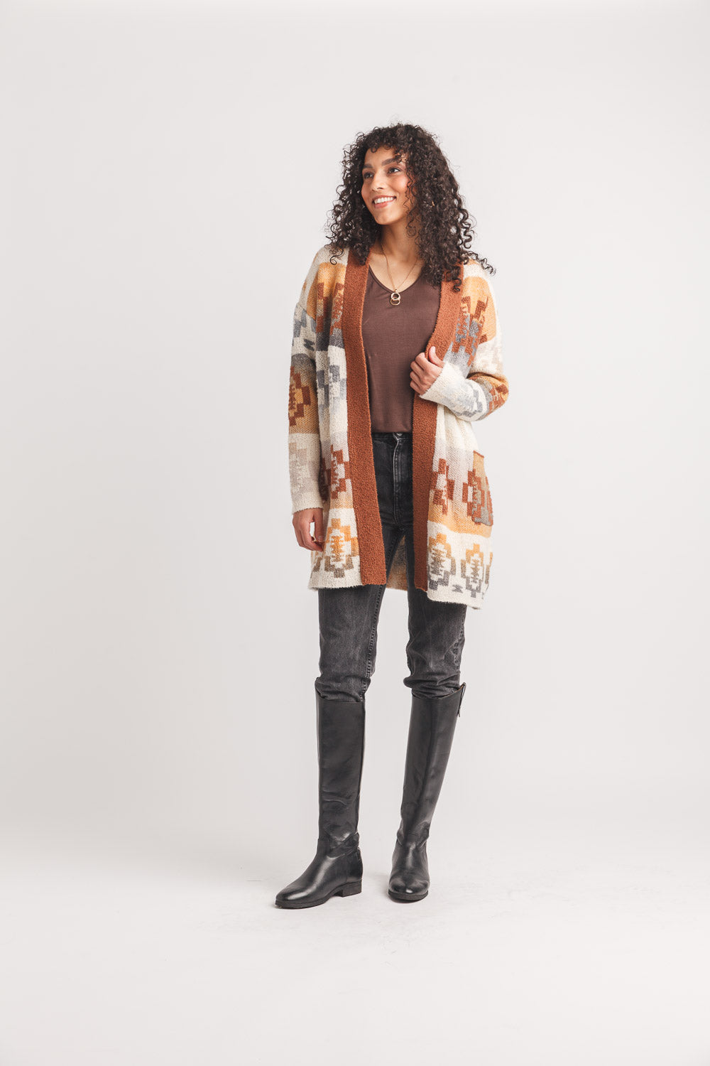 Global Knit Boucle Coatigan With Pockets