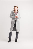 Knit Lapel Coatigan With Contrast Trim And Pockets