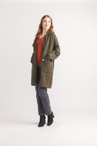 Check Knit Coatigan With Pockets