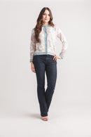 Knit Floral Jacket With Denim Trim