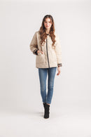 Quilted Hooded Jacket With Leopard Trim