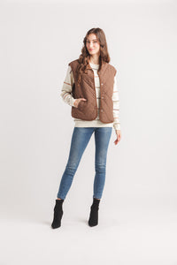Quilted Collared Button Front Vest With Pockets
