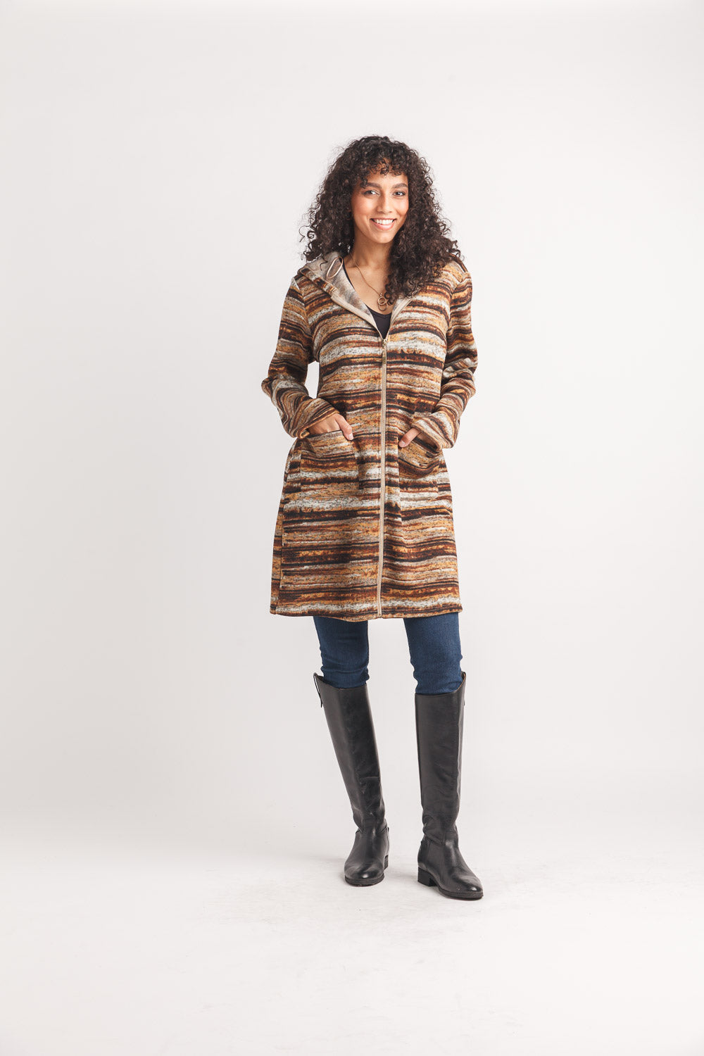 Knit Striped Hooded Jacket With Pockets