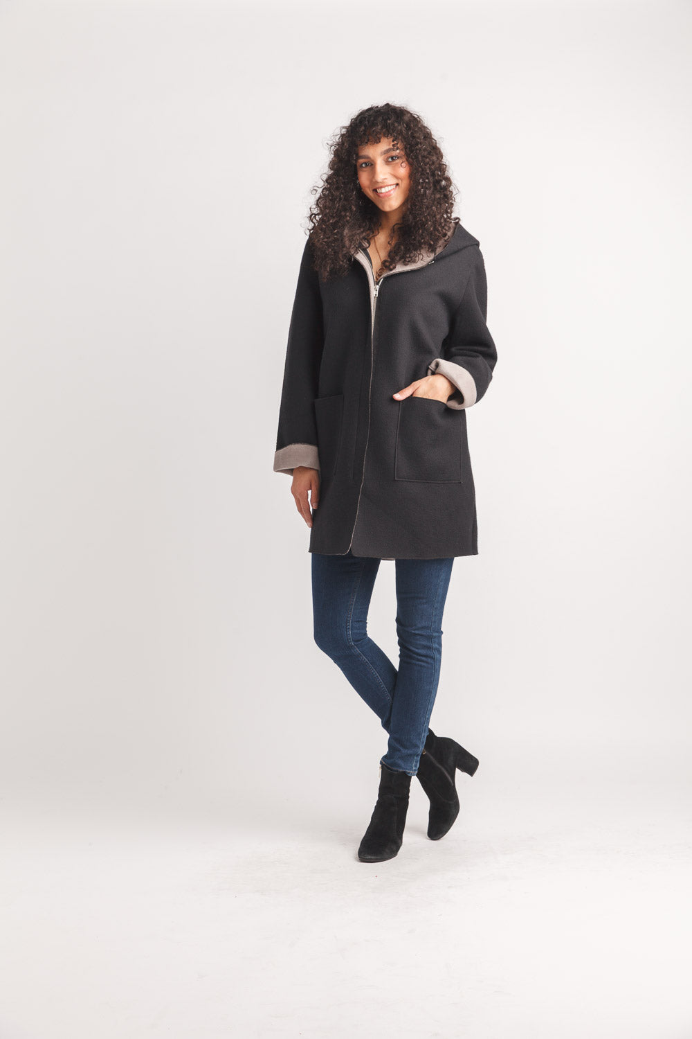 Soft Heathered Hooded Jacket With Patch Pockets