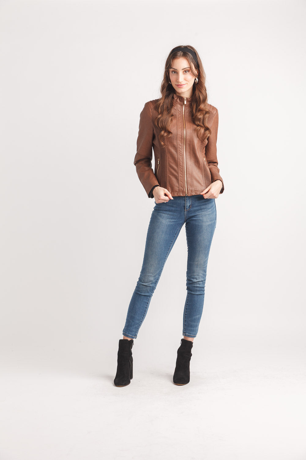 Ribbed Detail Pleather Jacket