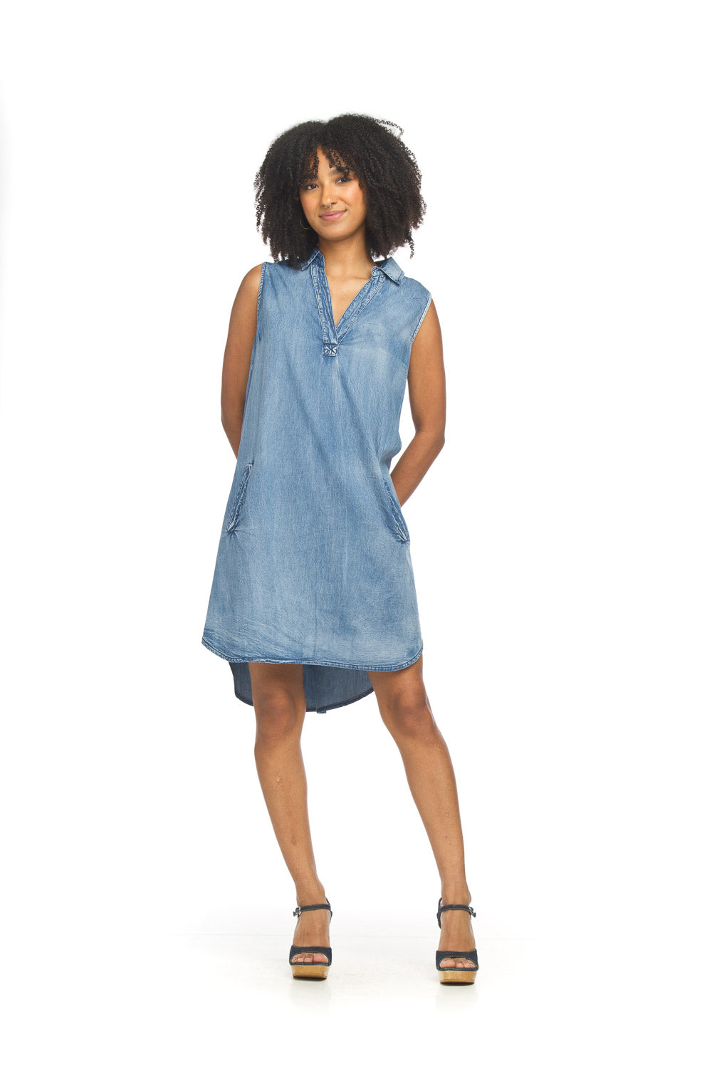 Denim Collared Shirt Hem Dress